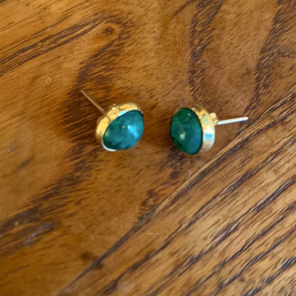 14K Yellow Gold Chrysocolla Stud Earrings